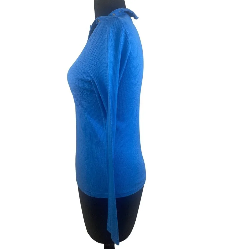 Michael Michael Kors Womens Size Small Ribbed Pullover Top Blue Long Sleeve - Picture 4 of 9